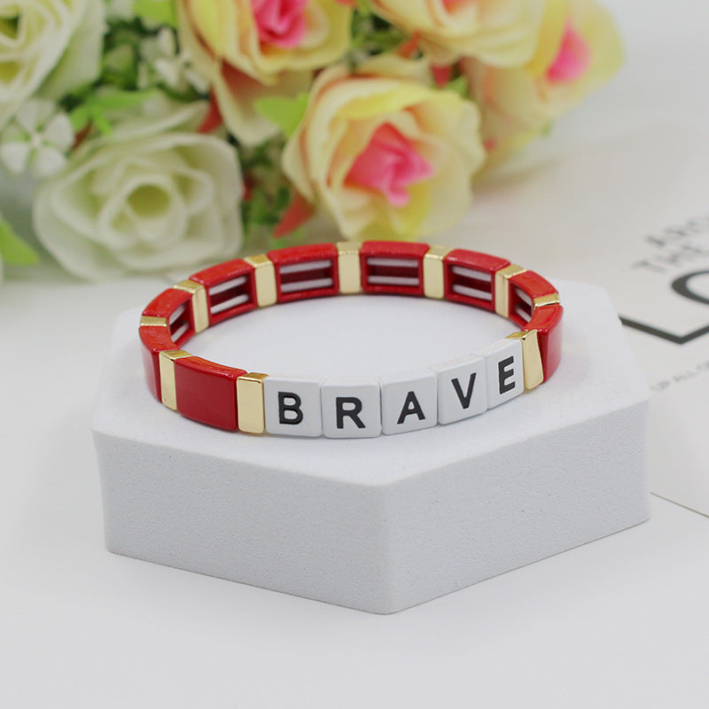 Fashion personalized Enamel Bohemian Letter Elastic Bracelet