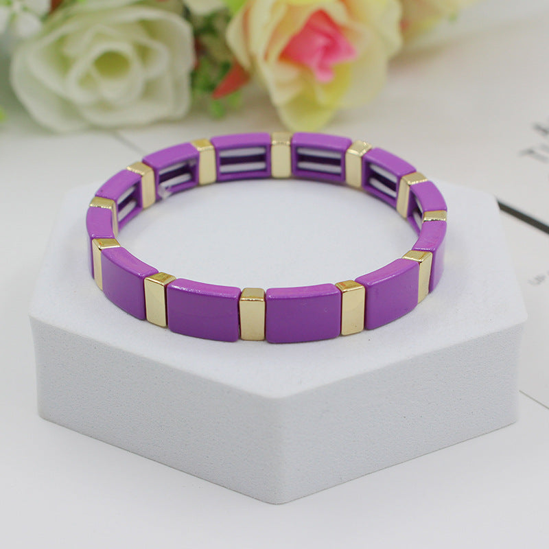 Fashionable and popular enamel Bohemian rectangular elastic bracelet