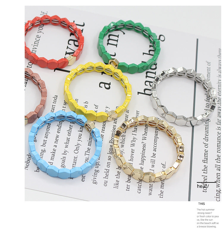 New fashion popular enamel bohemian style hexagonal stretch colorful bracelet