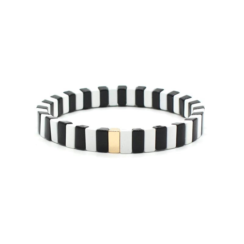 Enamel Bracelet Devil's Eye Bracelet Geometric Rectangle Black and white Set