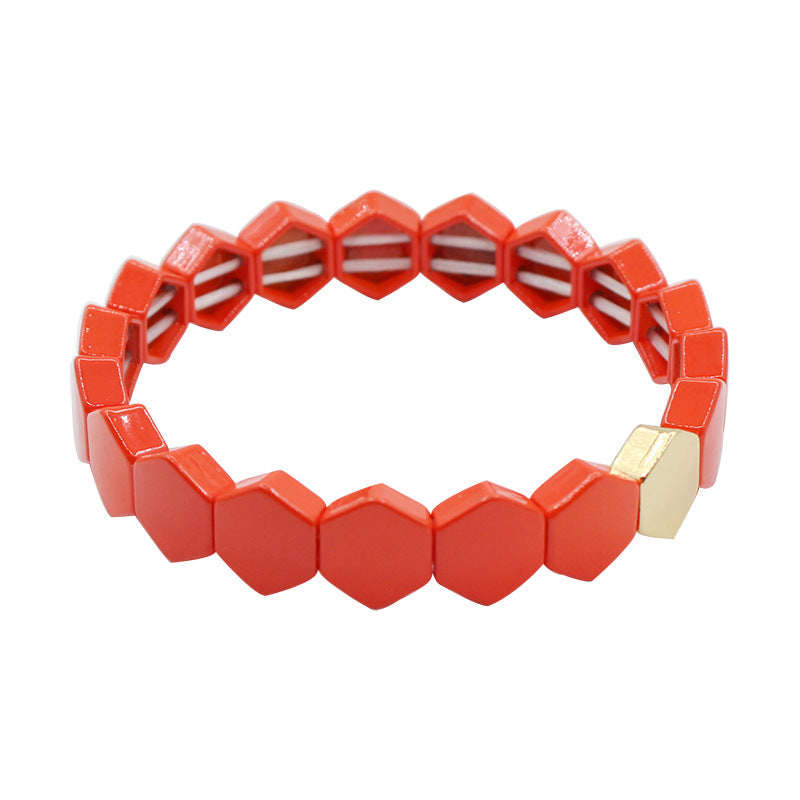 New fashion popular enamel bohemian style hexagonal stretch colorful bracelet