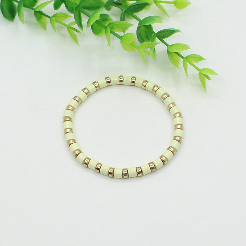 Bohemian style stackable enamel lacquered rainbow tube beads bracelet