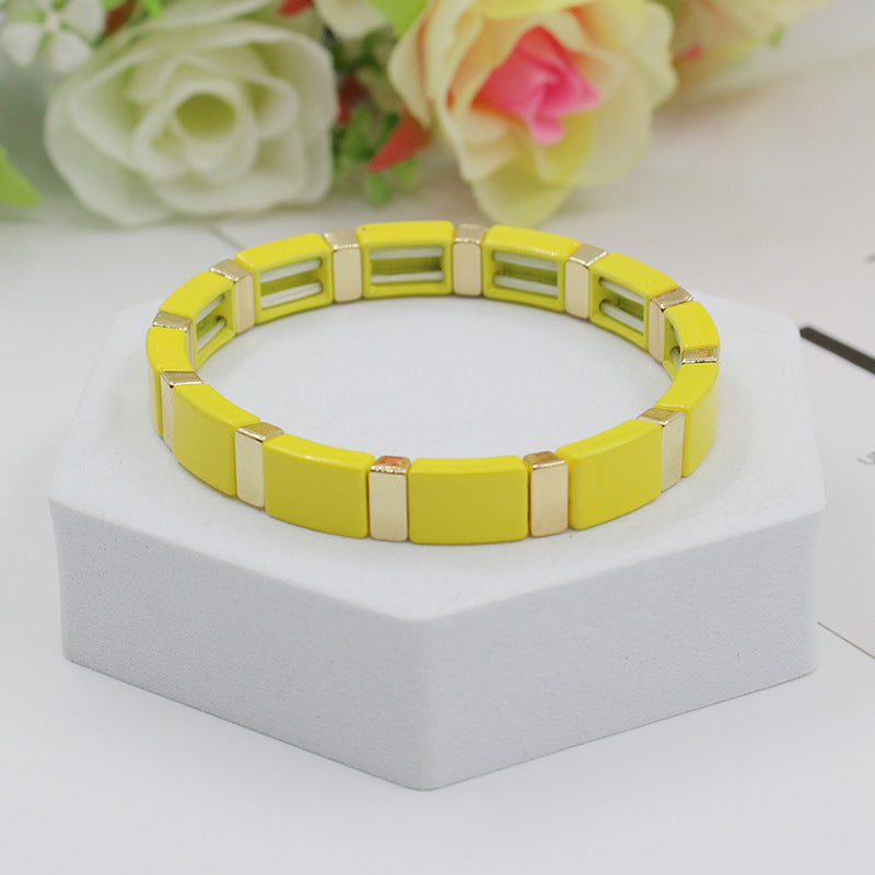 Fashionable and popular enamel Bohemian rectangular elastic bracelet