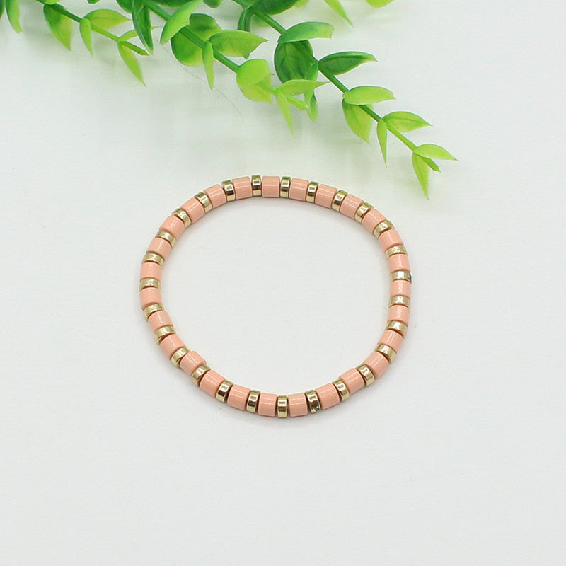 Bohemian style stackable enamel lacquered rainbow tube beads bracelet