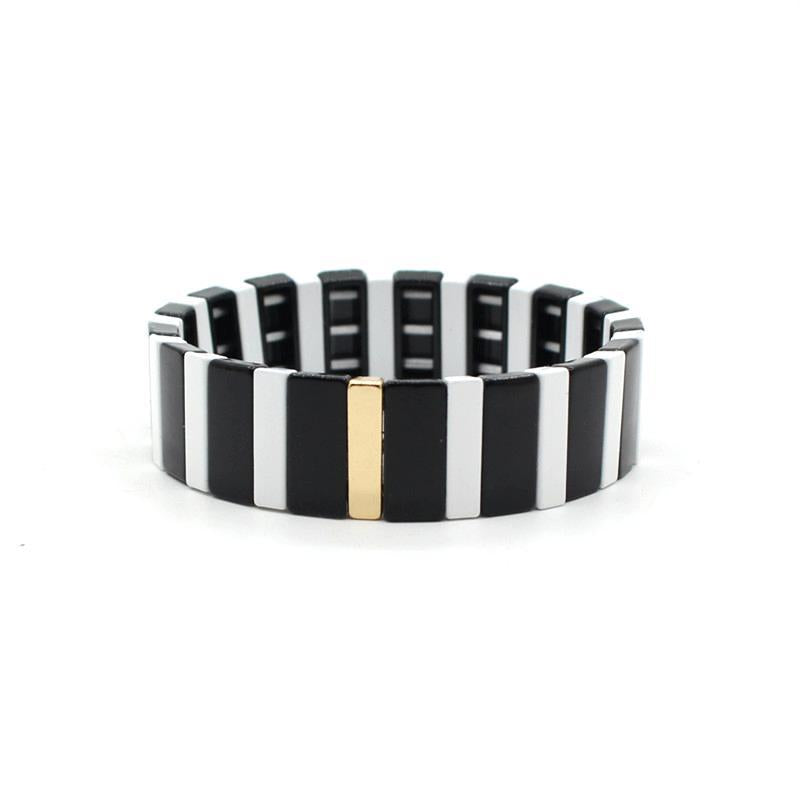 Enamel Bracelet Devil's Eye Bracelet Geometric Rectangle Black and white Set