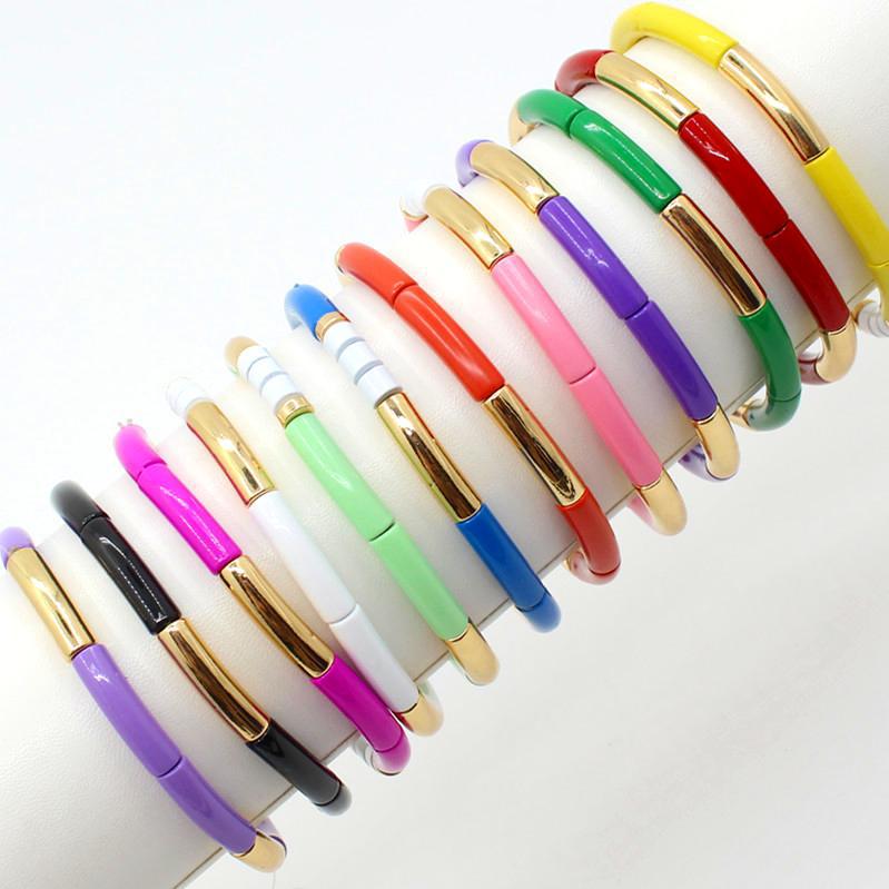 Enamel Bracelet Bohemian Bamboo Rainbow Elastic Women's Bracelet