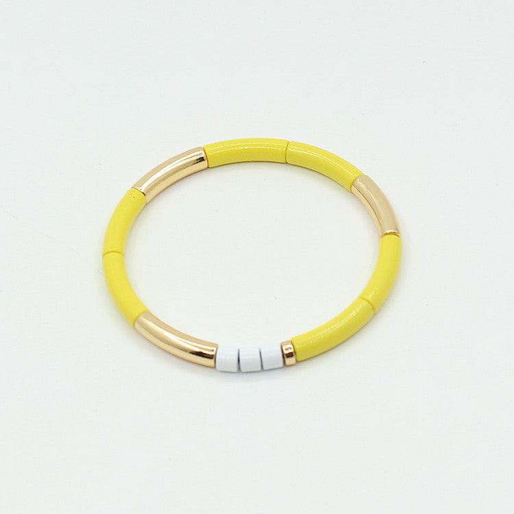 Enamel Bracelet Bohemian Bamboo Rainbow Elastic Women's Bracelet