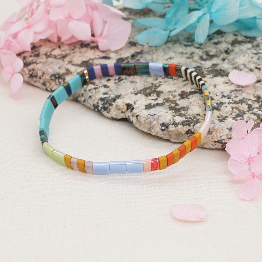 Bohemian Spring/Summer Tila Handmade Beaded Rainbow Bracelet