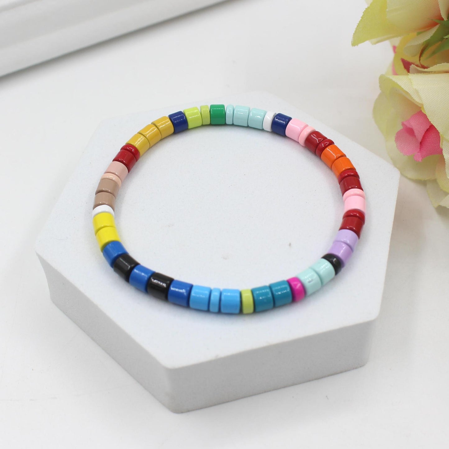 Hot sale rainbow bracelet enamel round beads versatile trendy bracelet