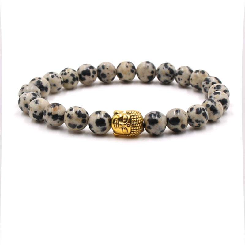 Natural stone gold Buddha elastic bracelet male agate bracelet