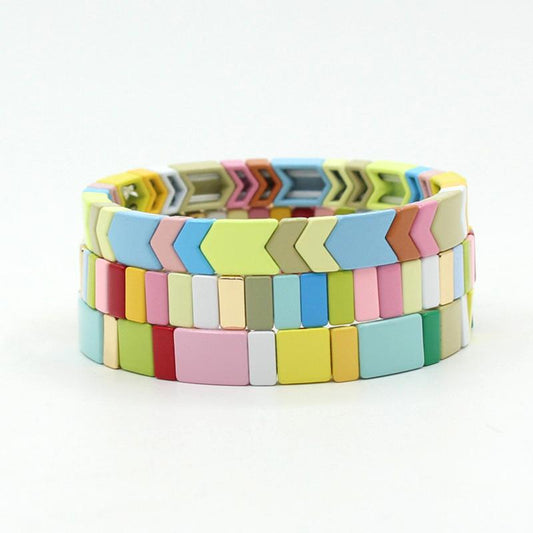 Enamel bracelet set popular women's rainbow stacked stretch bracelet