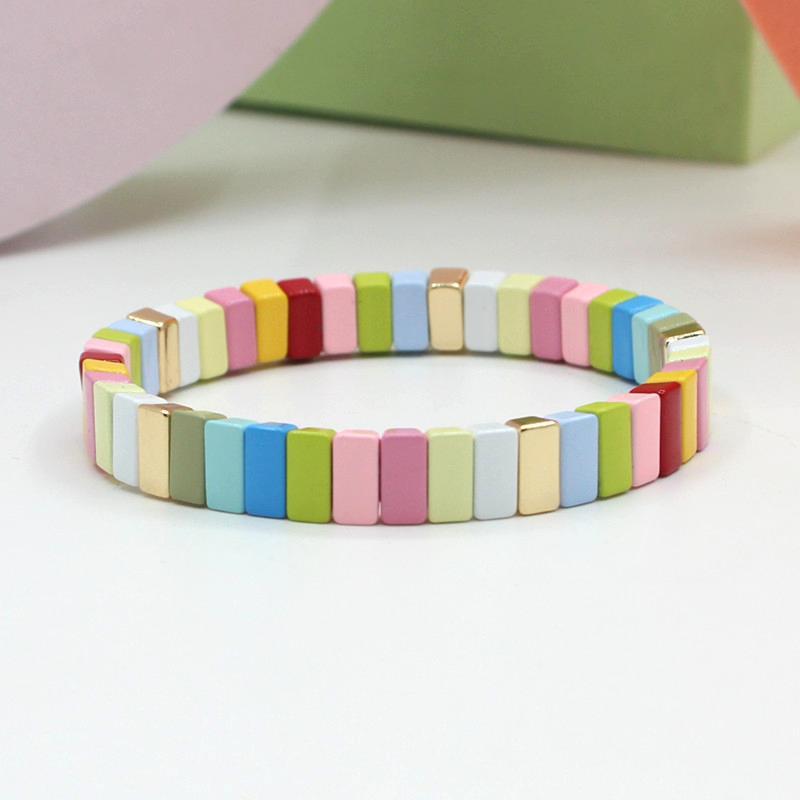 Enamel bracelet set popular women's rainbow stacked stretch bracelet