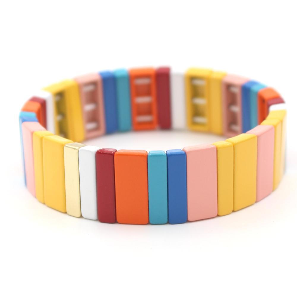 Best selling enamel bracelet geometric rectangle rainbow beaded bracelet.