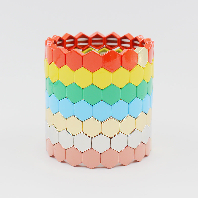 New fashion popular enamel bohemian style hexagonal stretch colorful bracelet