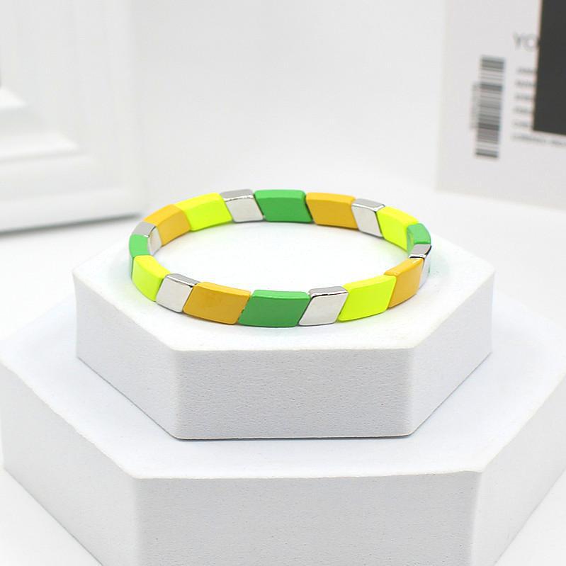 Enamel Customized Quadrilateral Geometry Mixed Color Bead Bracelet