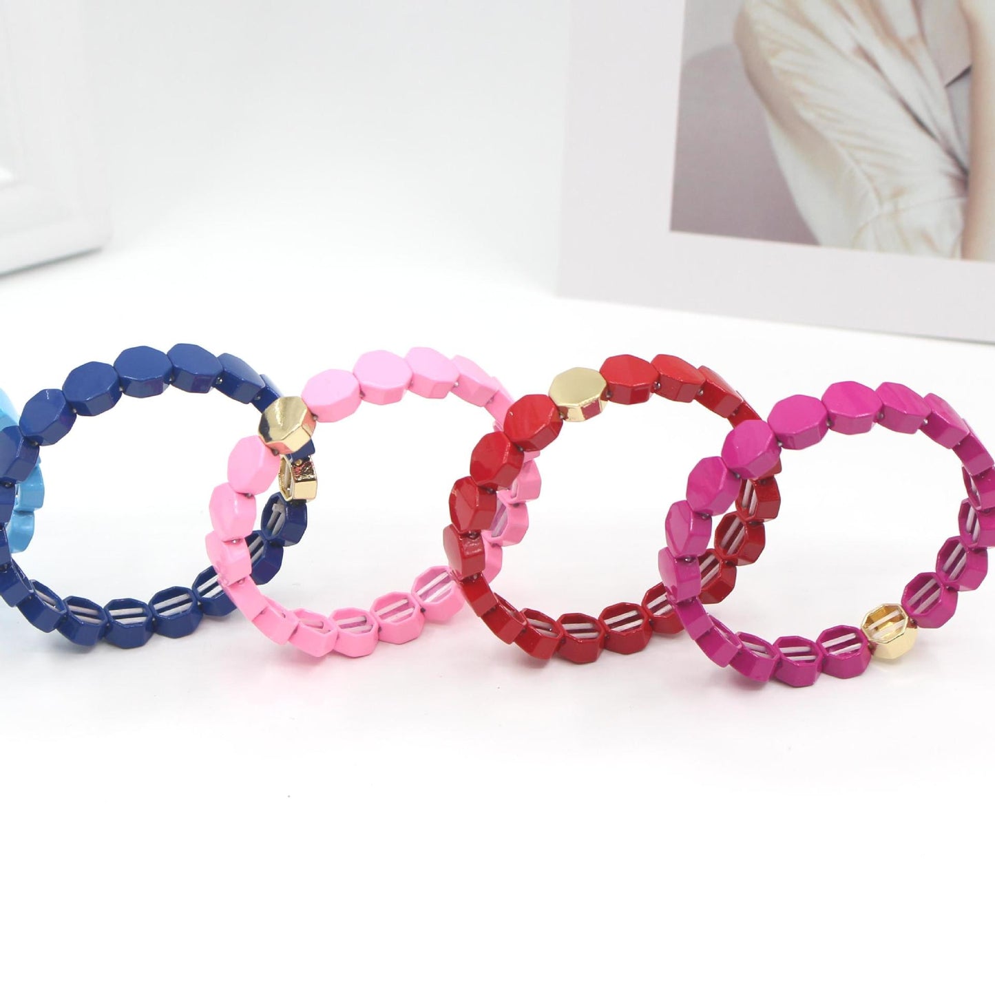 Cojoy fashion metal enamel bracelet geometric hexagonal cellular elastic bracelet