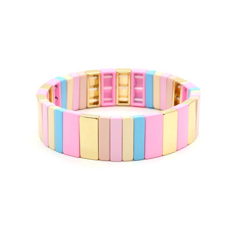 Best-selling enamel bracelet geometric rectangle rainbow bracelet multilayer stackable travel and holiday accessories.