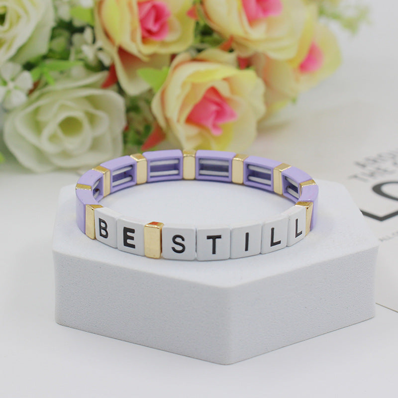 Fashion personalized Enamel Bohemian Letter Elastic Bracelet