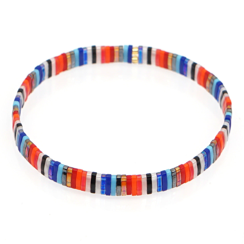 Bohemian personality and fashion, multi-layered Tila beads, rainbow striped beaded female bracelet.