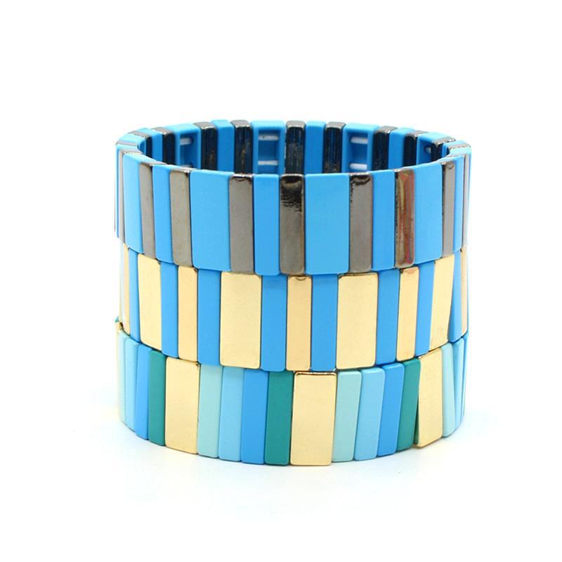 Best-selling enamel bracelet geometric rectangle rainbow bracelet multilayer stackable travel and holiday accessories.