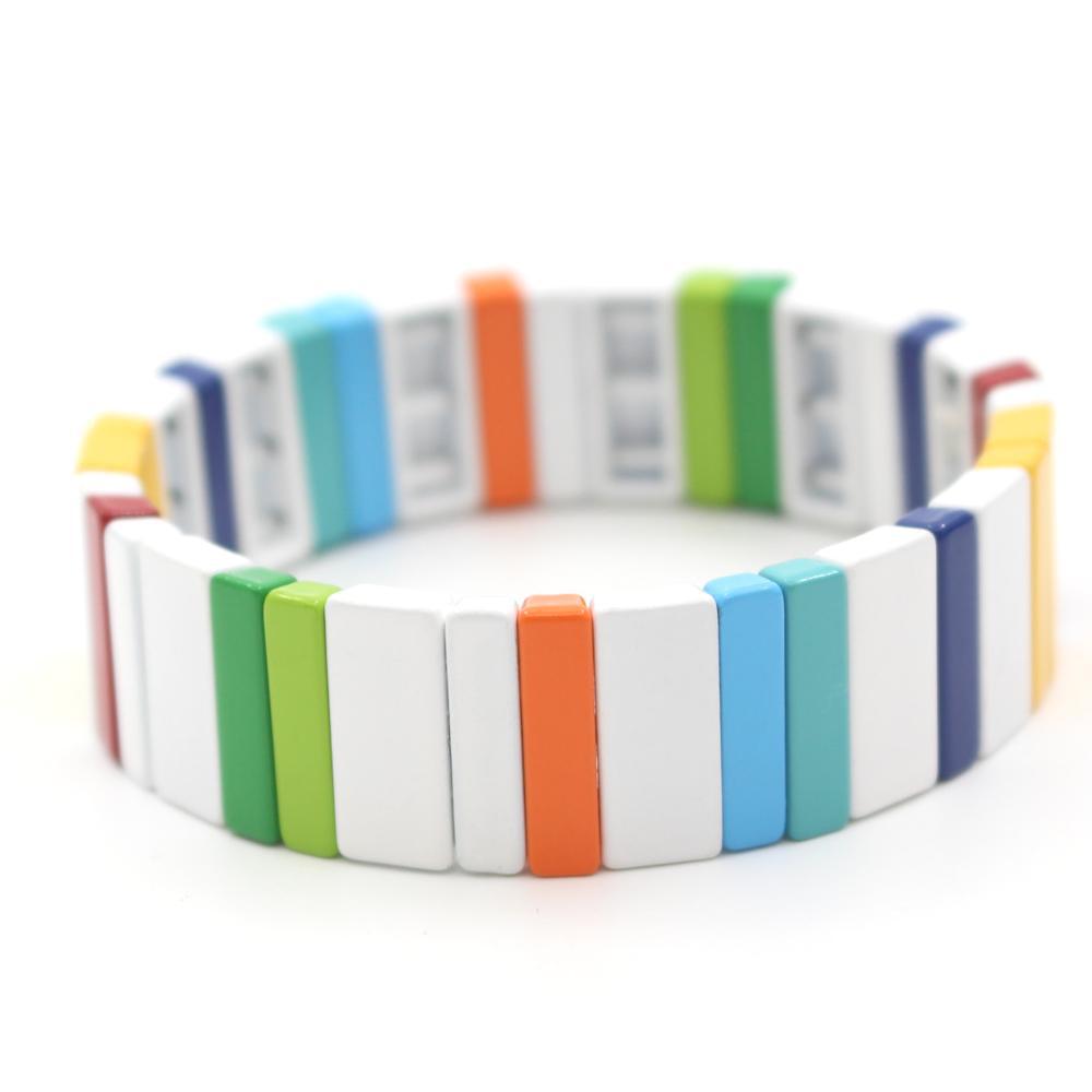 Best selling enamel bracelet geometric rectangle rainbow beaded bracelet.