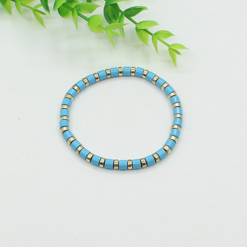 Bohemian style stackable enamel lacquered rainbow tube beads bracelet