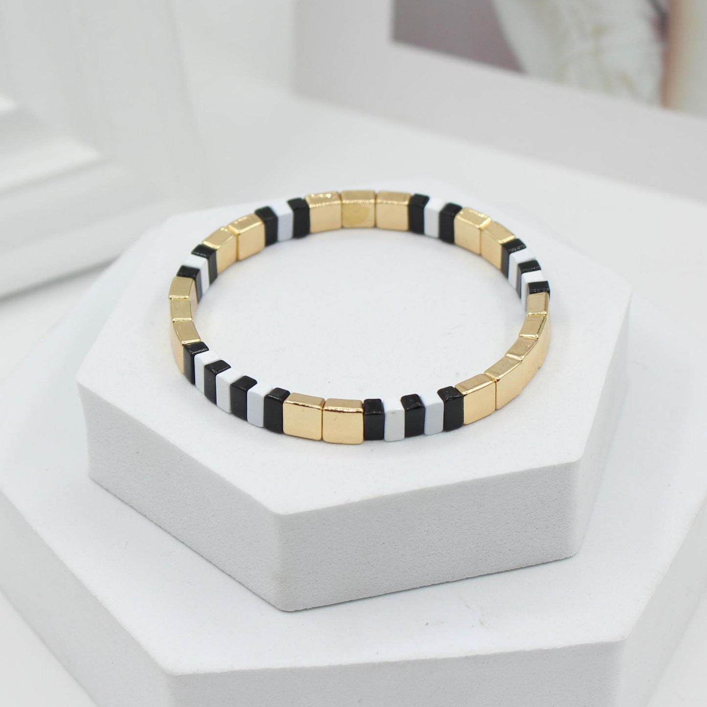 High-quality tile bracelet, gold plating bracelet black and white accessory