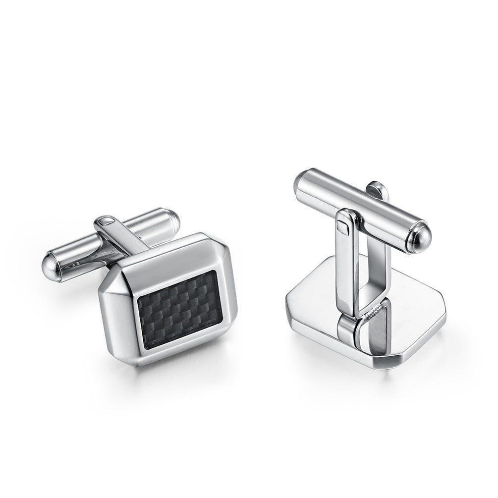 New inlaid carbon fiber cufflinks, suit shirt, simple men's cufflinks, stainless steel