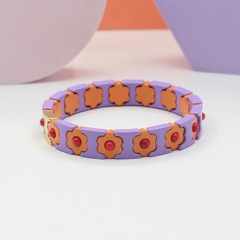 Enamel Bracelets Bohemian Colorful Flower Elastic Bracelets