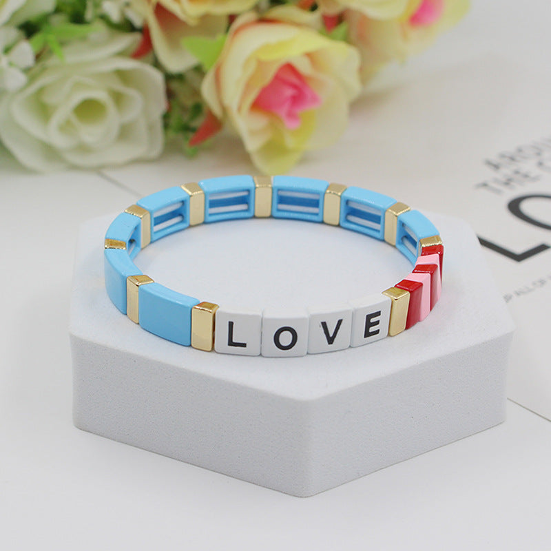 Fashion personalized Enamel Bohemian Letter Elastic Bracelet