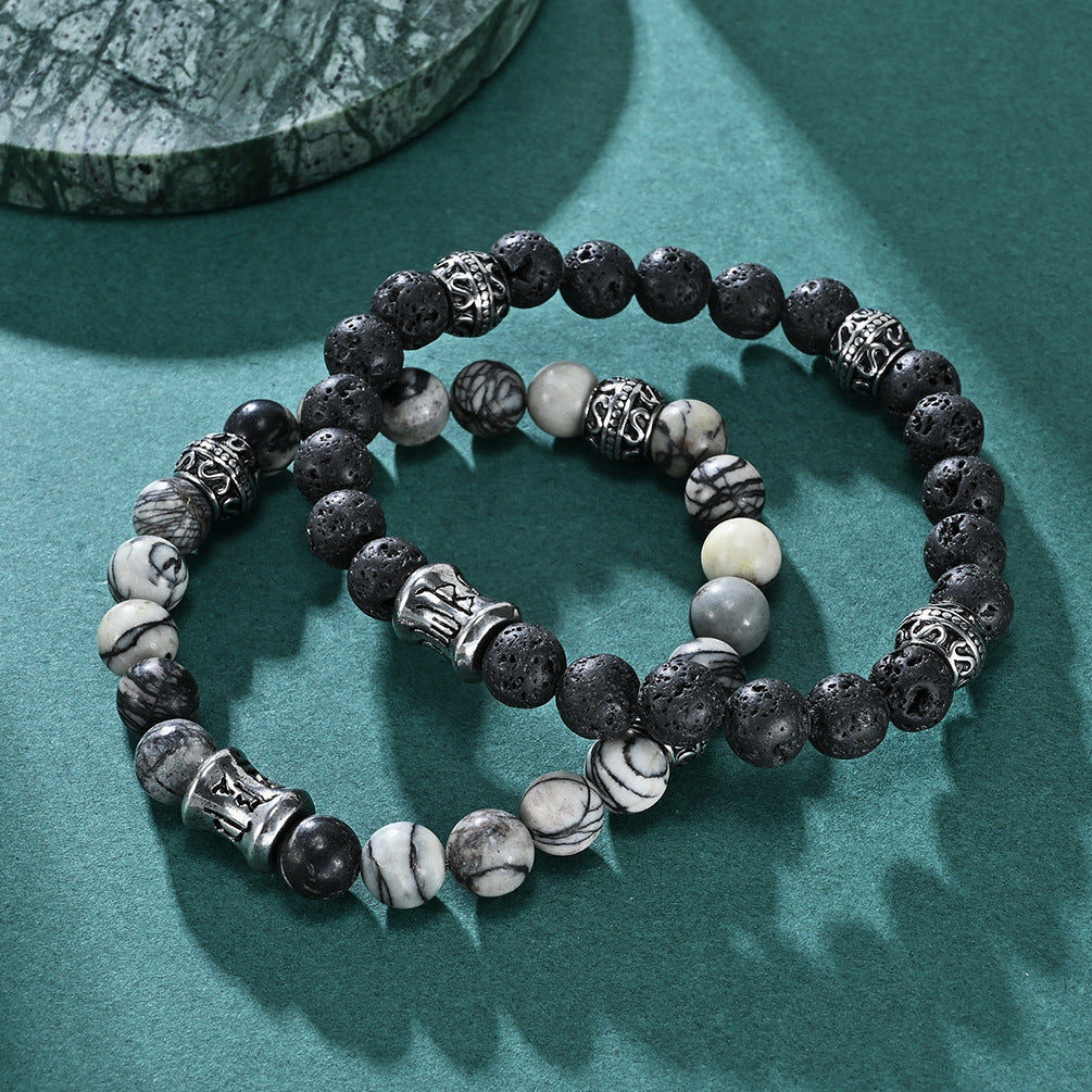 Titanium Steel Natural Stone Men Beaded Retro Style