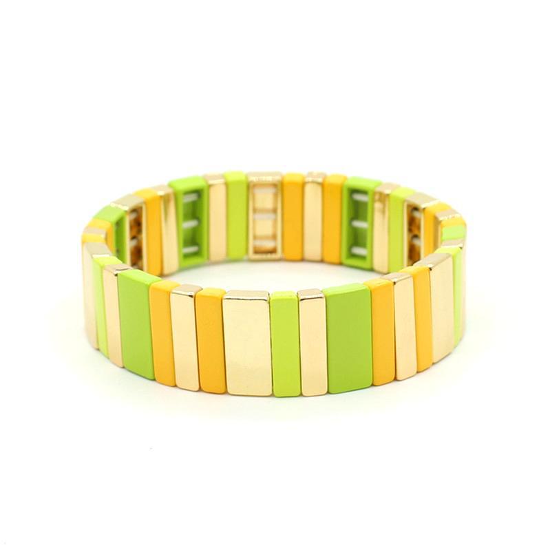 Best-selling enamel bracelet geometric rectangle rainbow bracelet multilayer stackable travel and holiday accessories.