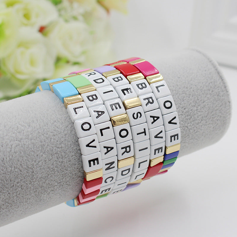 Fashion personalized Enamel Bohemian Letter Elastic Bracelet