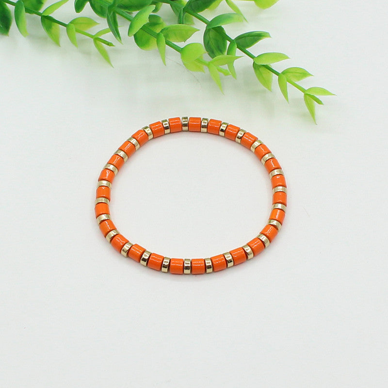 Bohemian style stackable enamel lacquered rainbow tube beads bracelet