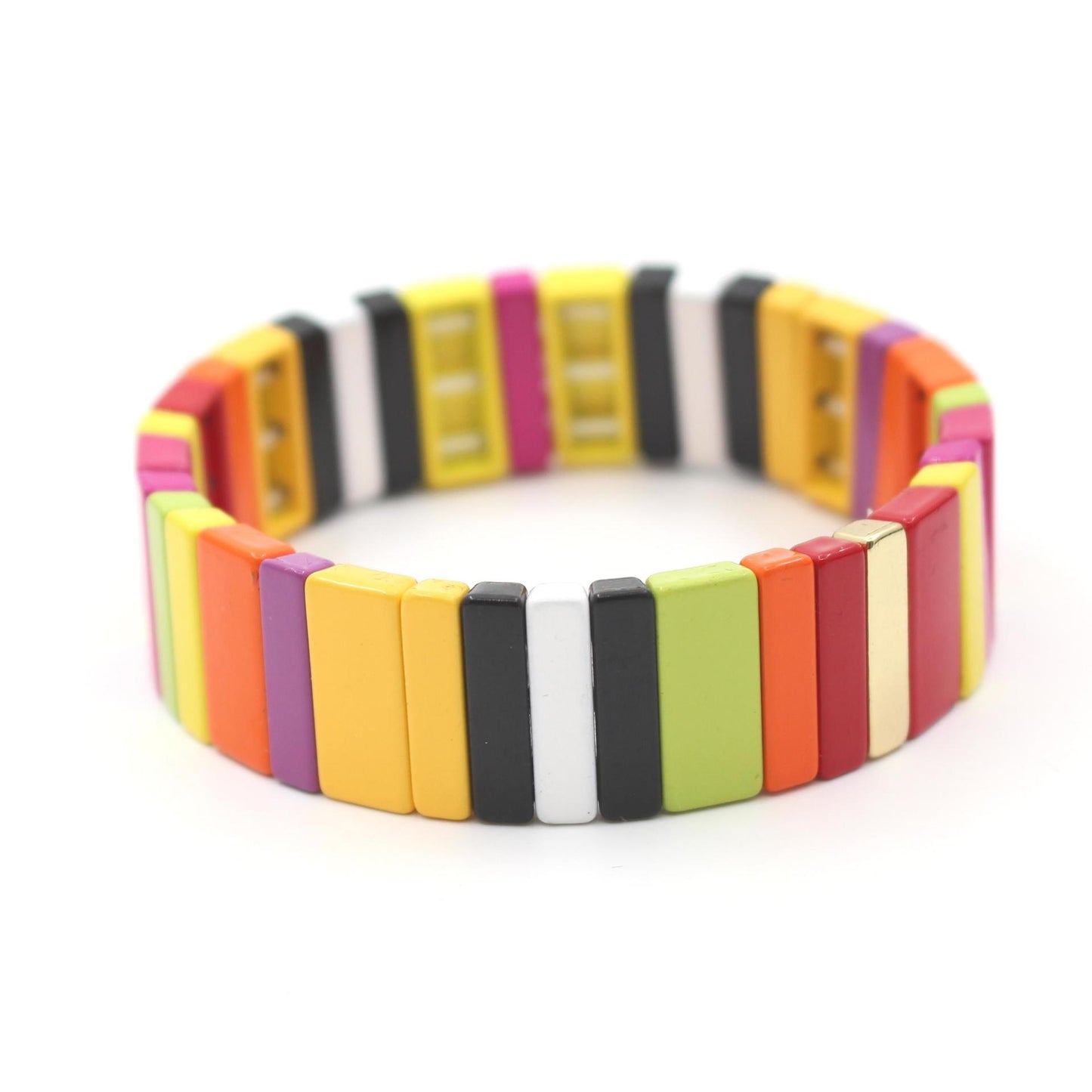 Best selling enamel bracelet geometric rectangle rainbow beaded bracelet.