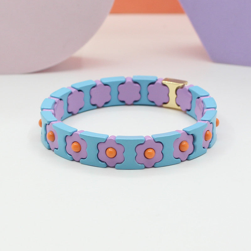 Enamel Bracelets Bohemian Colorful Flower Elastic Bracelets