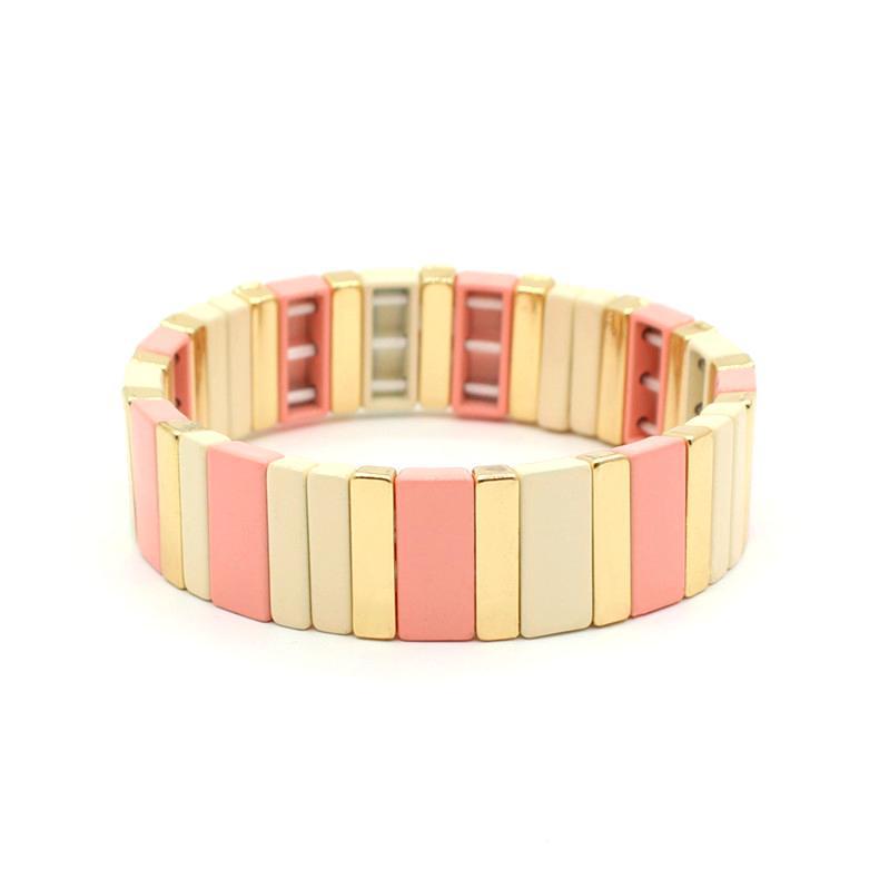 Best-selling enamel bracelet geometric rectangle rainbow bracelet multilayer stackable travel and holiday accessories.