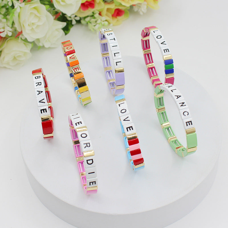 Fashion personalized Enamel Bohemian Letter Elastic Bracelet