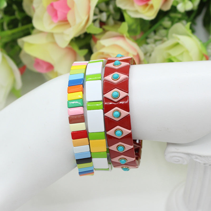 Enamel bracelet ins popular ladies rainbow elastic bracelet