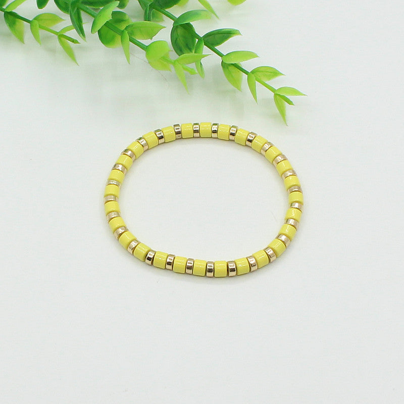 Bohemian style stackable enamel lacquered rainbow tube beads bracelet