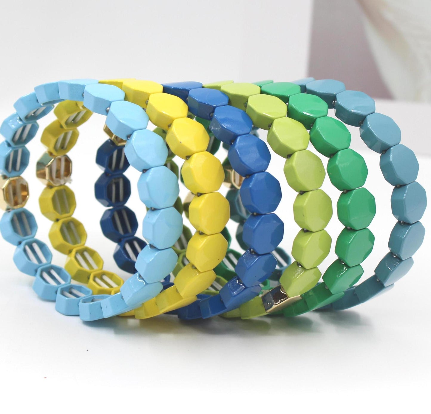 Cojoy fashion metal enamel bracelet geometric hexagonal cellular elastic bracelet