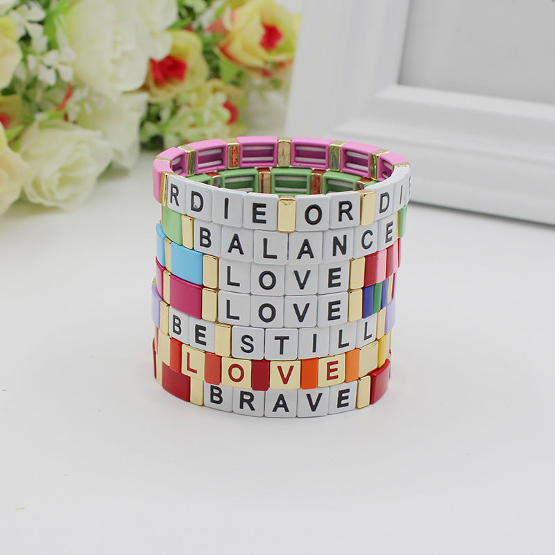 Fashion personalized Enamel Bohemian Letter Elastic Bracelet