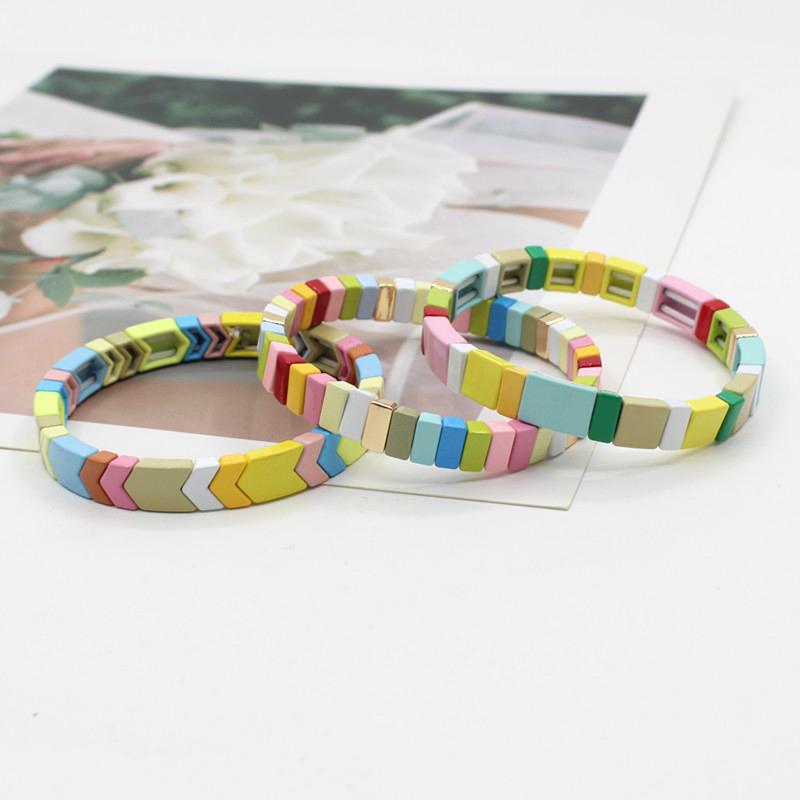 Enamel bracelet set popular women's rainbow stacked stretch bracelet