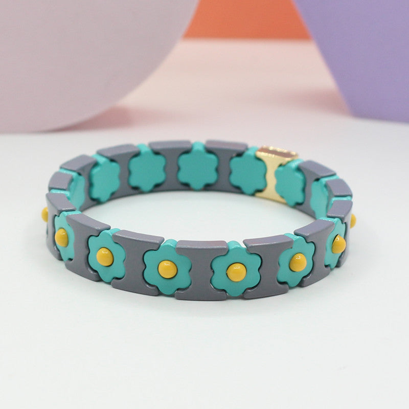 Enamel Bracelets Bohemian Colorful Flower Elastic Bracelets