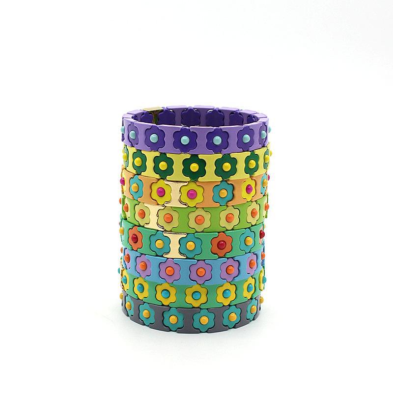 Enamel Bracelets Bohemian Colorful Flower Elastic Bracelets