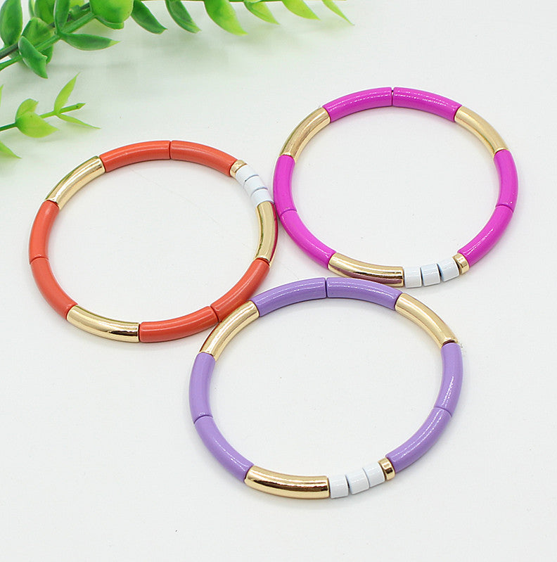 Enamel Bracelet Bohemian Bamboo Rainbow Elastic Women's Bracelet