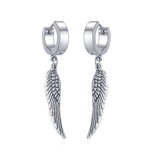 Personalized punk angel wings, titanium steel, stainless steel earrings, suitable for men and women