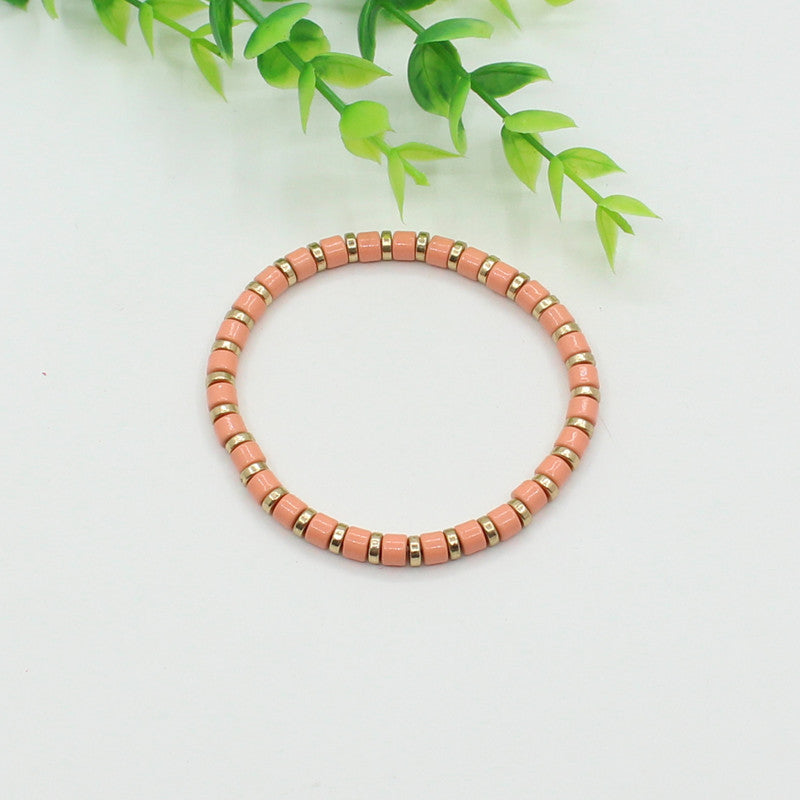 Bohemian style stackable enamel lacquered rainbow tube beads bracelet