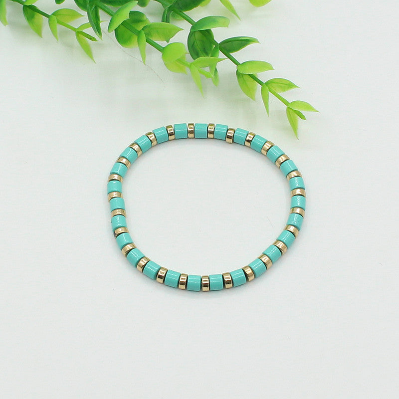 Bohemian style stackable enamel lacquered rainbow tube beads bracelet