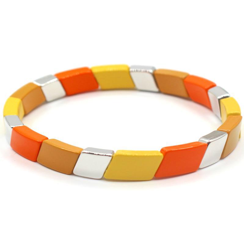 Enamel Customized Quadrilateral Geometry Mixed Color Bead Bracelet